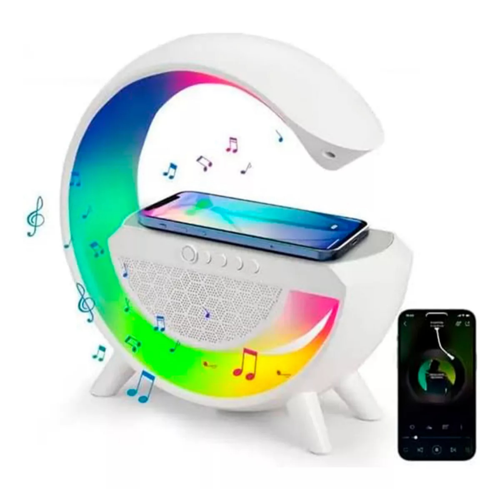 Luminária Gspeaker Carregador Indução Bluetooth Caixa De Som