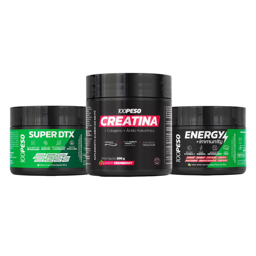 1 Pote Creatina Ácido Hialurônico +1 Energy + 1 Super DTX