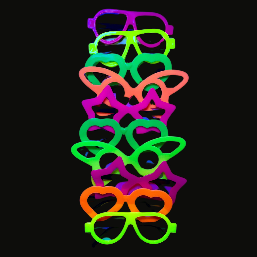 Kit 10/20/30 Unidades Óculos Festa Balada Neon Brilha na Luz Negra Casamento