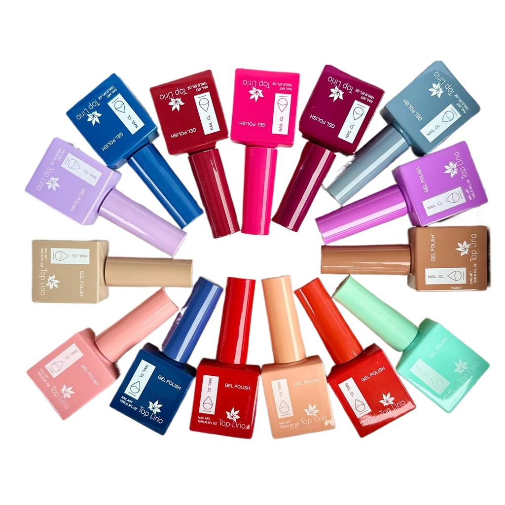 KIT COM 5 OU 12 ESMALTES TOP LIRIO/KES QUADRADO nail gel polish 15 ml UV/Led SECA CABINE UNHA EM GEL