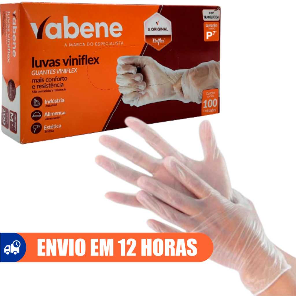 Luva Descartável Transparente Sem Pó TPE Vinil Viniflex 100un Vabene