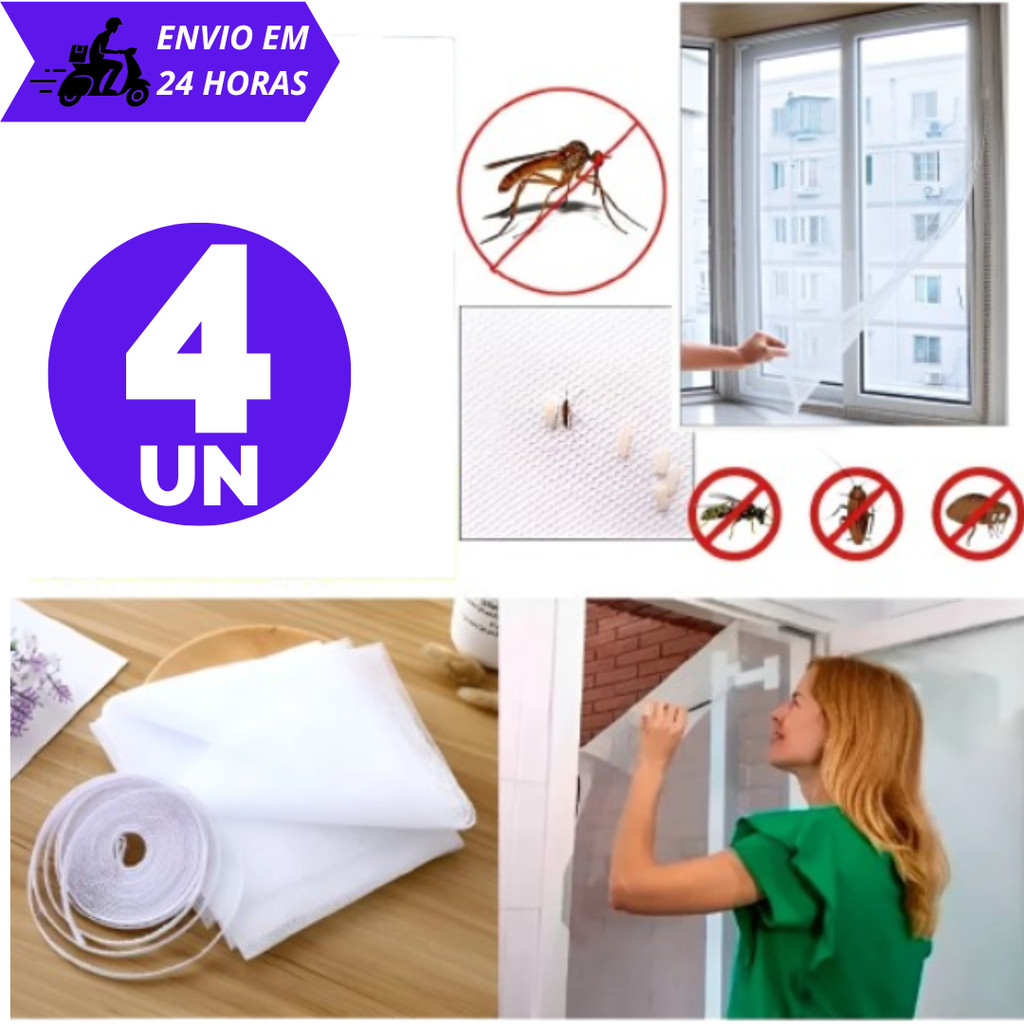 Kit Telas Mosquiteira Janela Ajustável com Velcro 1,30Mx1,50M Anti Insetos Dengue Pernilongos Mosqui