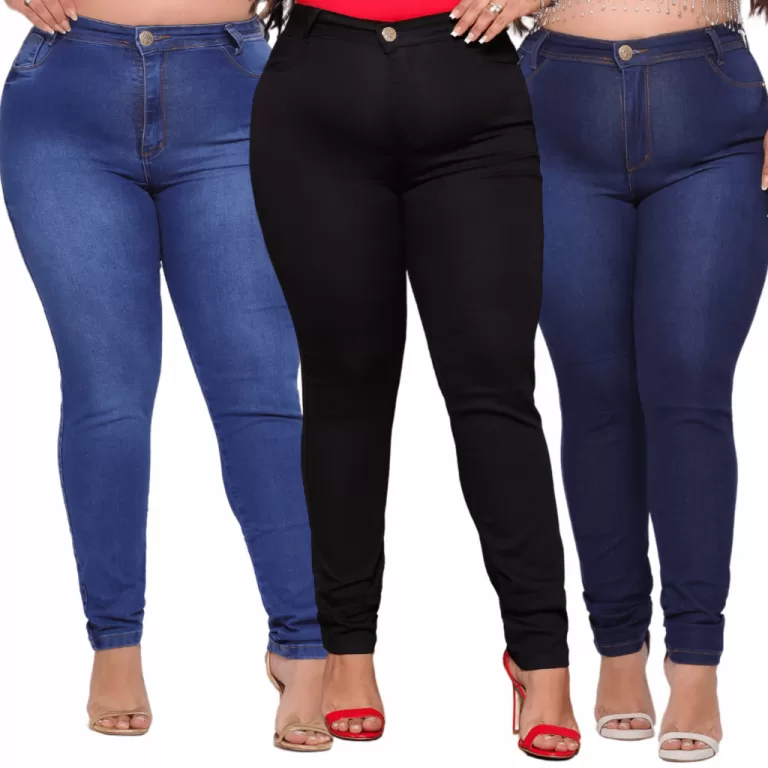 Kit 3 Calças Plus Size Jeans Elastano Feminina Lu
