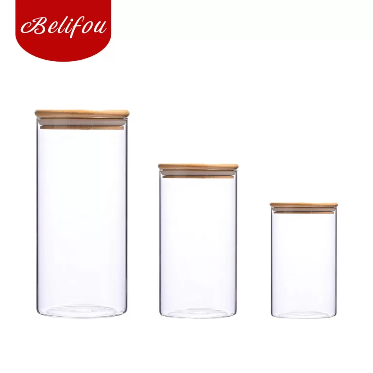Belifou Kit 3 Potes Para Alimentos Com Tampa Bambu