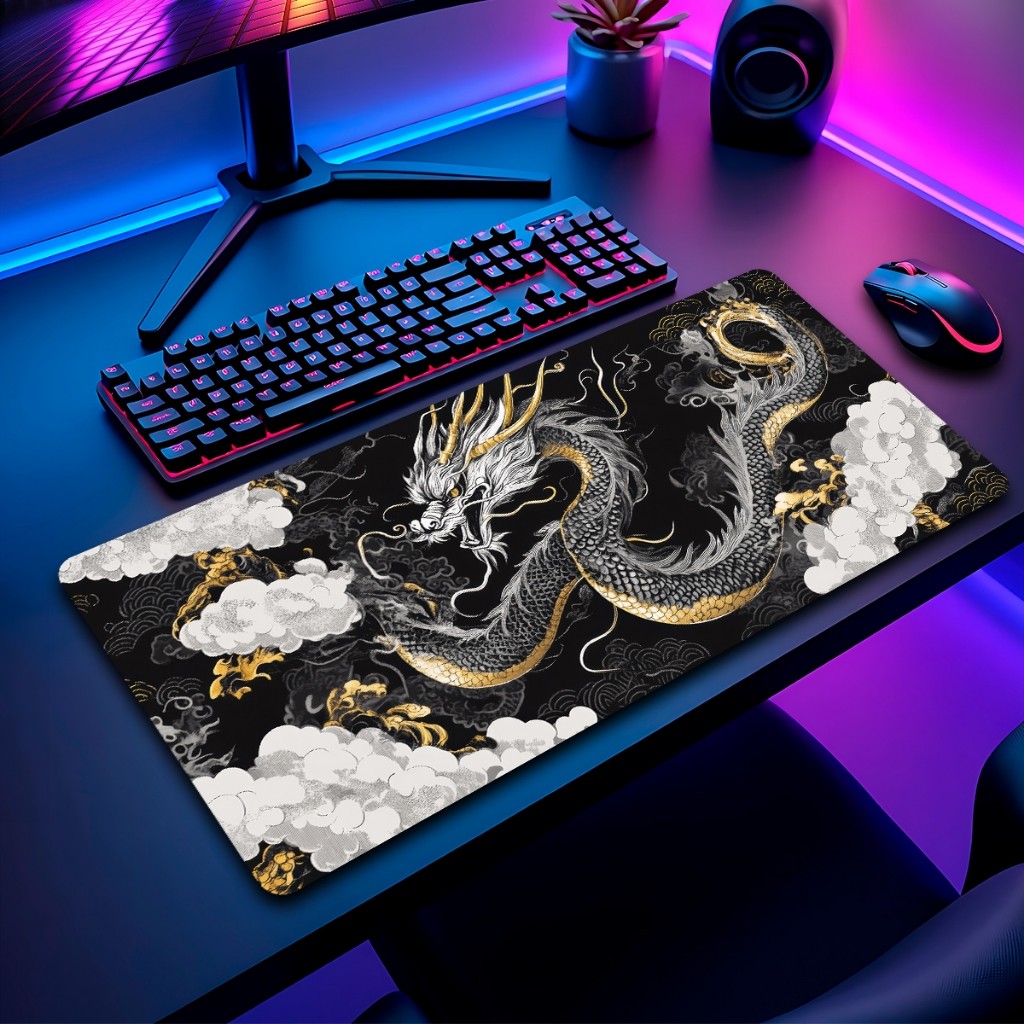 Mouse Pad Dragao Japones Gamer Antiderrapante Grande Diversas Estampas Personalizado 70×35