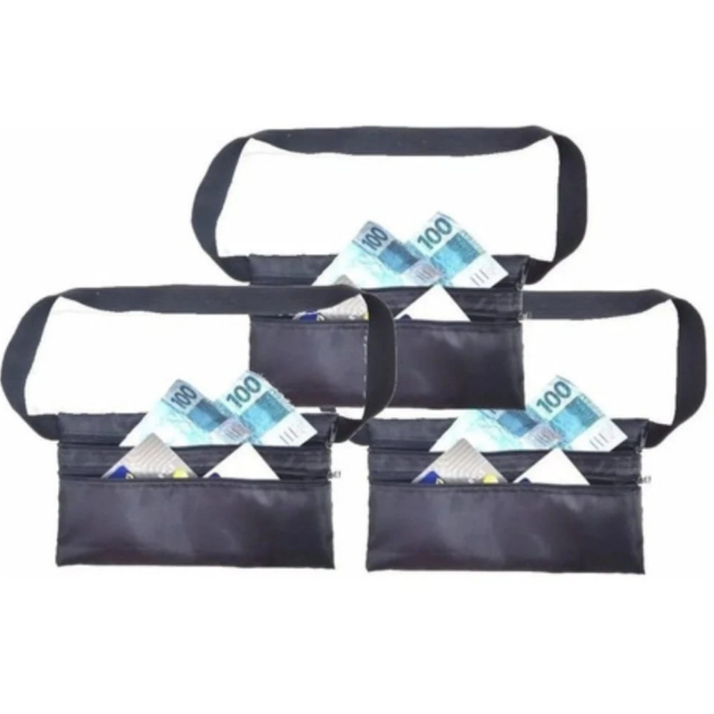 KIT 3 Pochetes Porta Dolar Doleira Anti-furto Preta