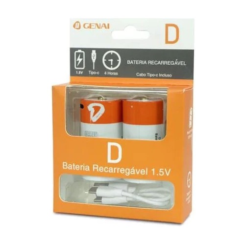 2 Kit Bateria Recarregavel Grande Tipo D 12000mwh 