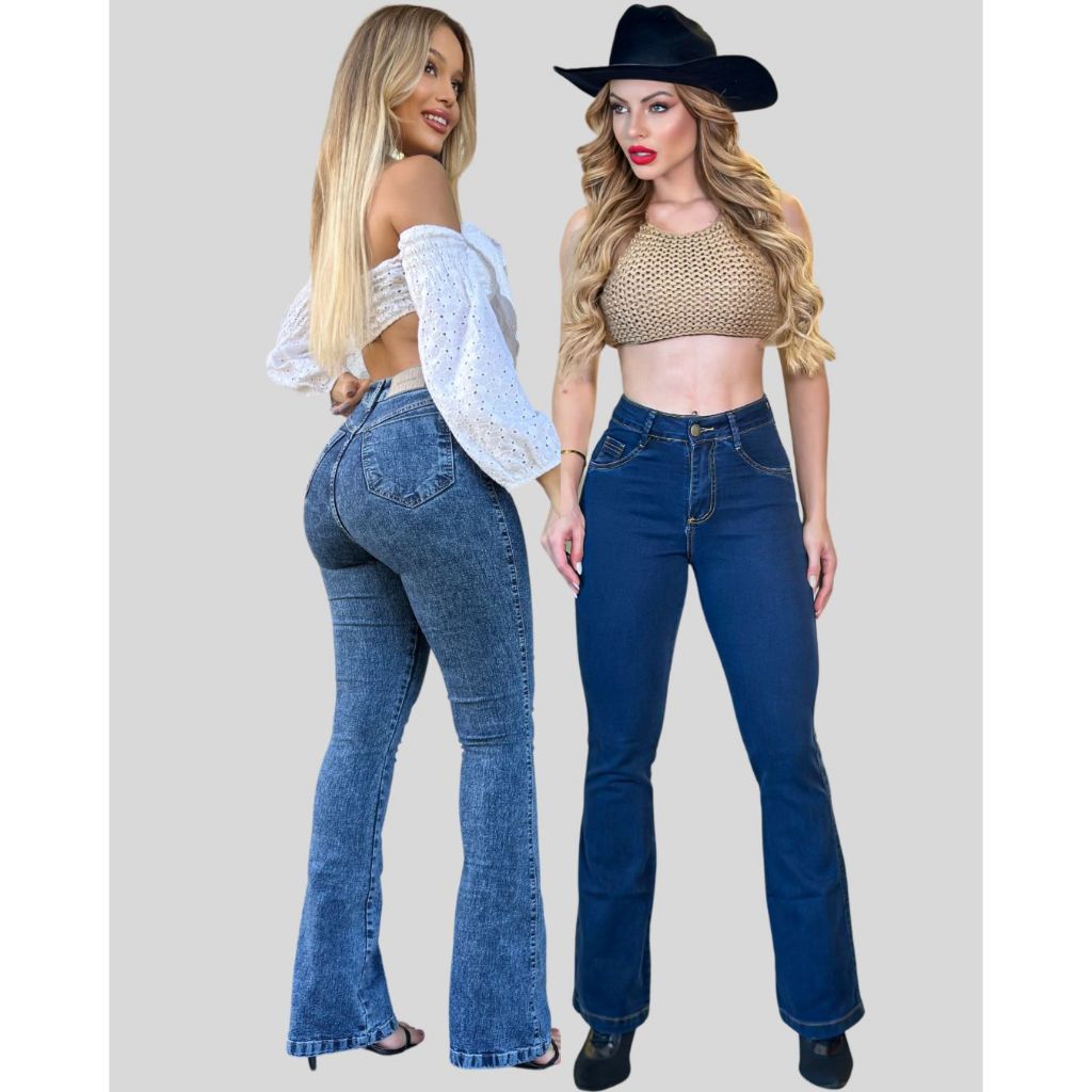 Kit Flare 2 Calças Boca De Sino Cintura Alta Premium Empina Bumbum Hot Paint