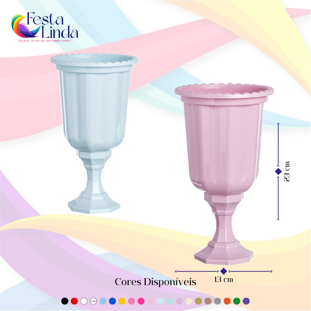 KIT COM 2 UNIDADES VASOS GREGO DECORATIVO LINHA DIAMANTE 850 ML – DIVERSAS CORES
