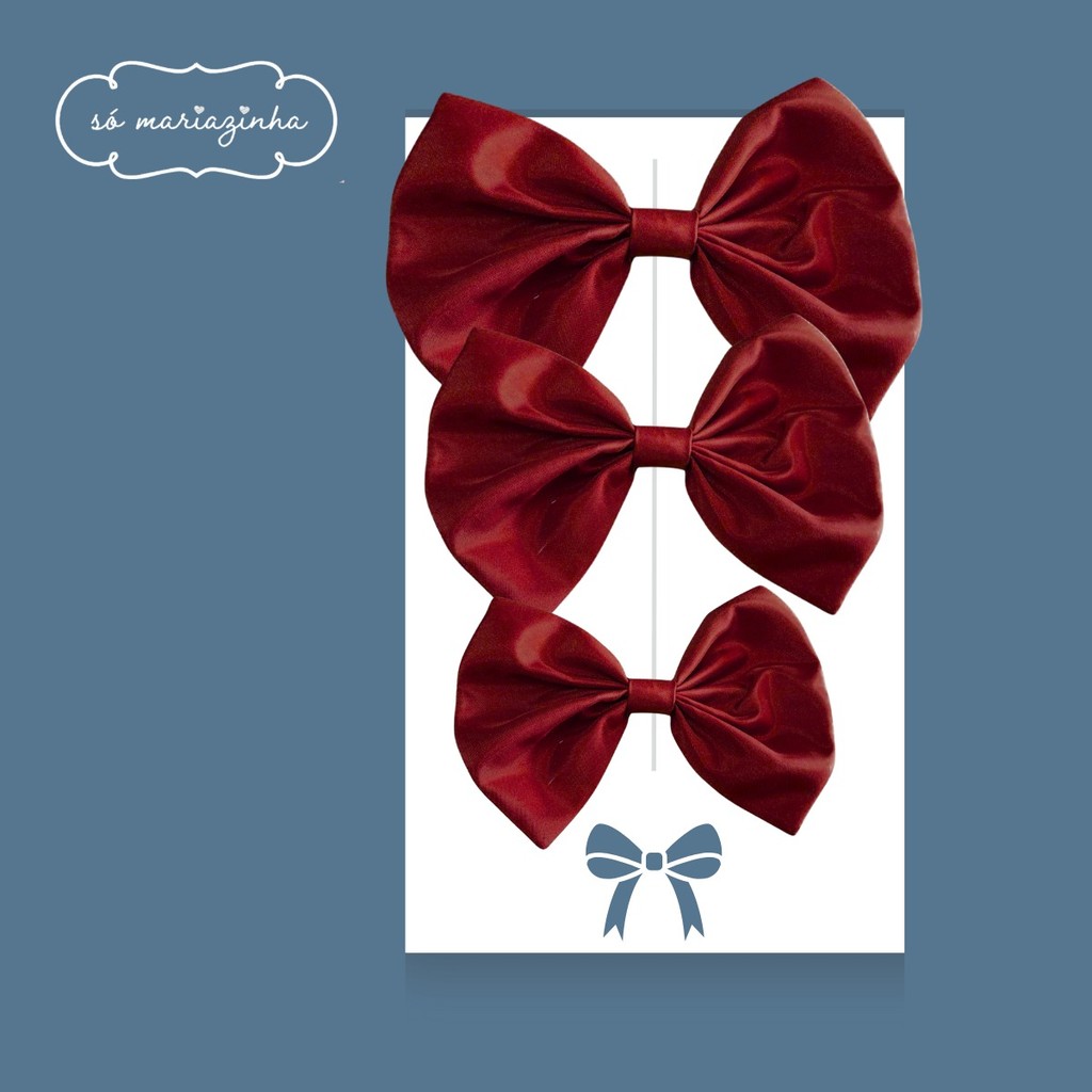 Laço Decorativo de Cabelo Com Trio Grande Medio Pequeno  Vermelho Marsala REF4202