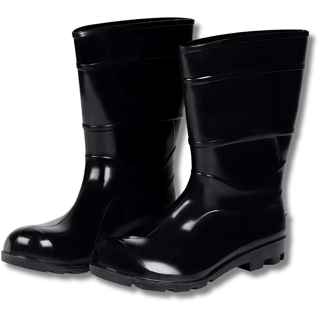 Bota PVC Galocha Unissex Preta 30cm Cano Longo Impermeável Industrial Sem Forro Ideal Lavagem Chuva