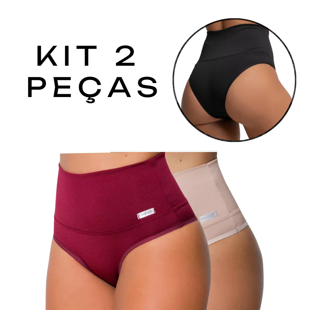 Kit 2 Cintas Calcinha Pós Parto Modeladora Redutora De Medidas Compressão Cós Alto Seca Barriga