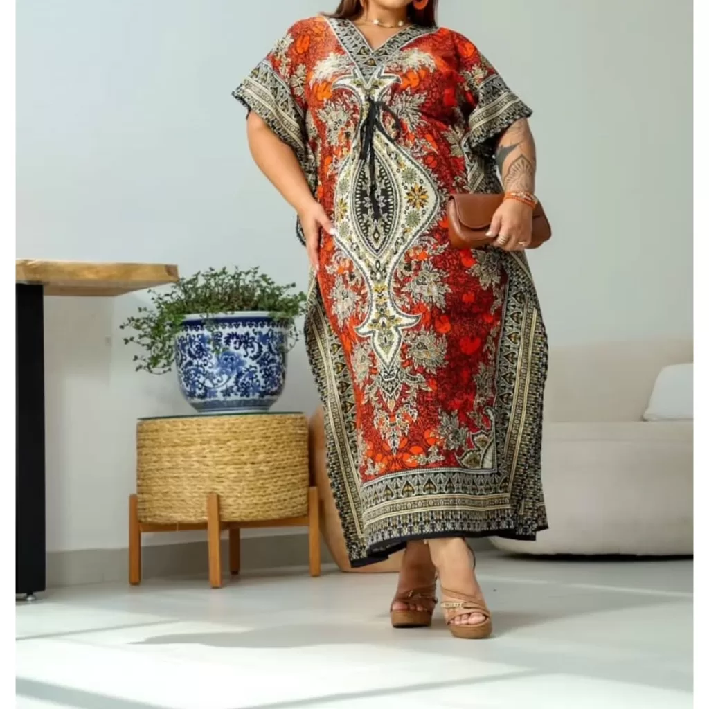 Vestido Indiano Kaftan  longo Boho promocional  estampado com manga morcego ajuste de regulagem vest