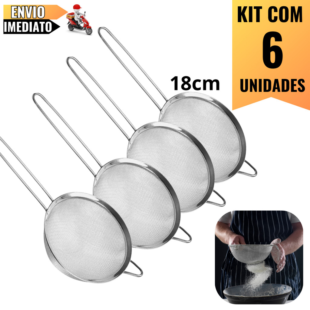 Kit com 6 Peneiras 18cm em Aço Inox  Resistência e Funcionalidade para o Dia a Dia