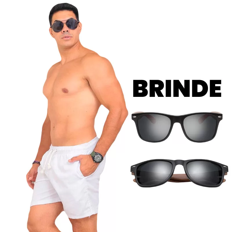 Short Linho Masculino + Oculos De Brinde Bermuda Casual Mauricinho Premium Leve Slim Praia