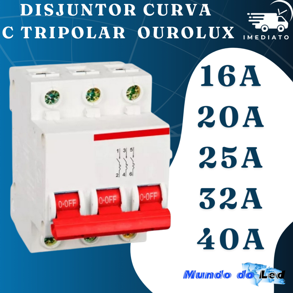 Disjuntor Curva C Tripolar 16A/20A/25A/32A/40A Ourolux