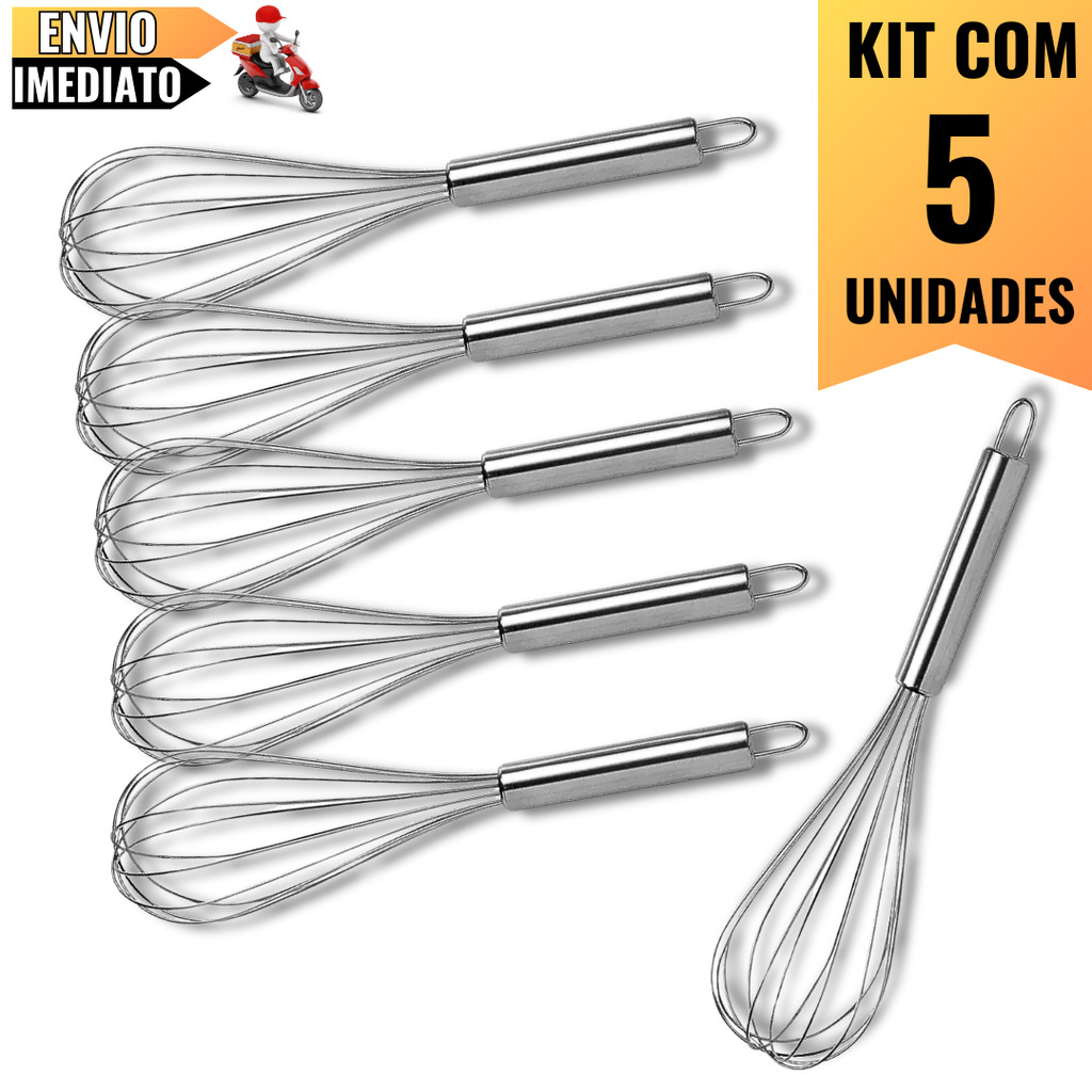 Kit 5 Batedores de Ovos e Massas 30cm em Aço Inox  Essencial Para Confeitarias e Uso Profissional