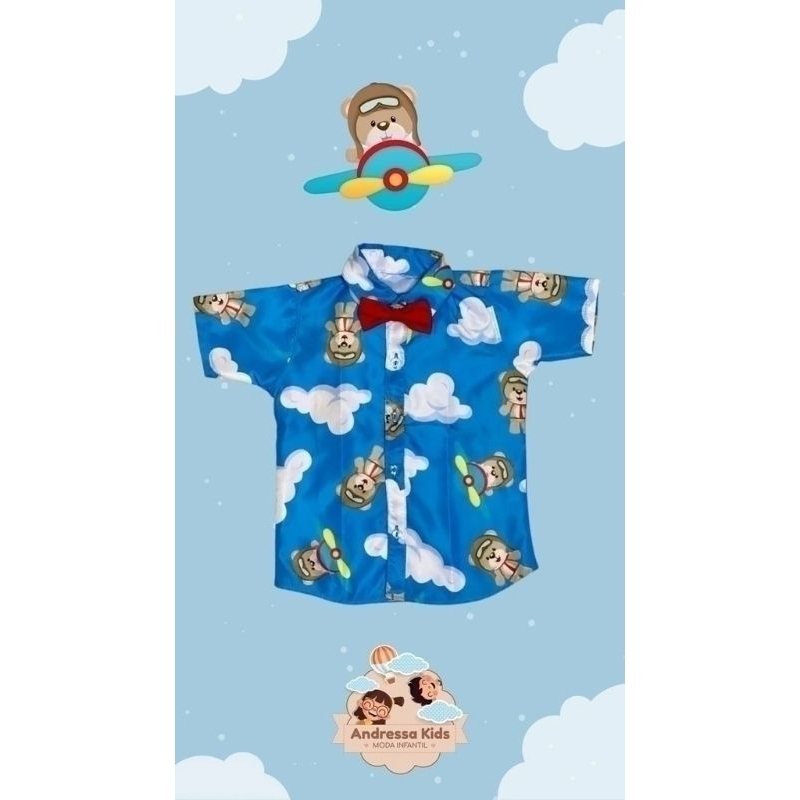 camisa social urso aviador tam 1.2 anos