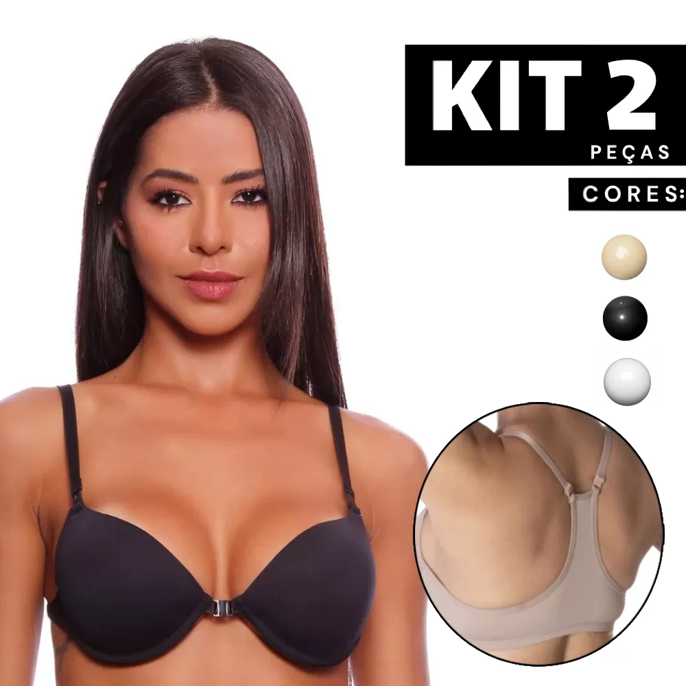 Kit 1 à 2 Sutiã Nadador com Bojo e Aro Fecho Frontal Alça Regulável e Confortável Edumara