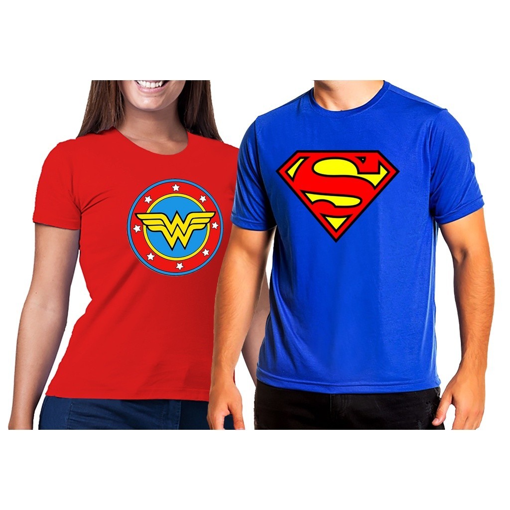 Kit Casal Crush Camisetas casalzinho Super Herói Super Man e mulher Maravilha prime