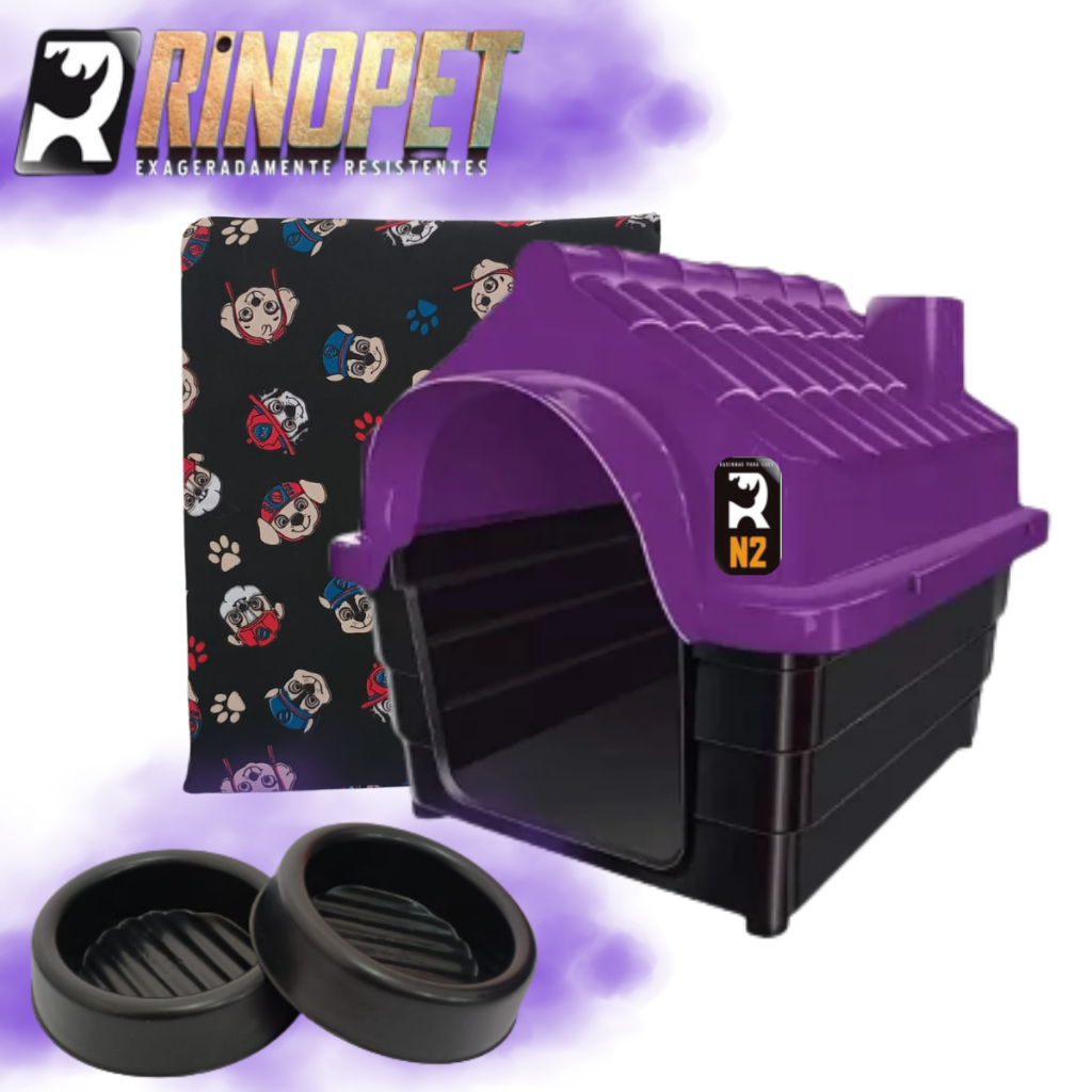 Casinha+ Colchonete+ 2Comedouros Cachorro N2 Porte Pequeno Casa Pet Com Proteção Raios UV Desmontáve