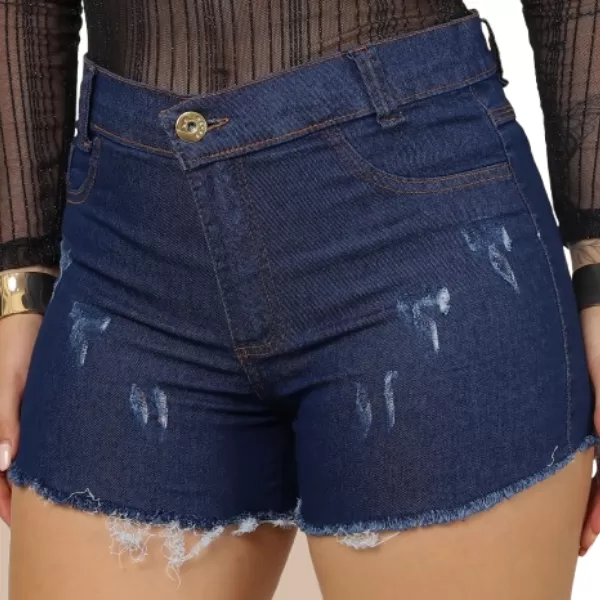 Short Jeans Feminino Destroyed Cintura Alta Moda B