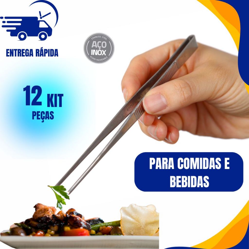 KIT 12 Pinças Culinária de 30cm Aco Inox Precisao