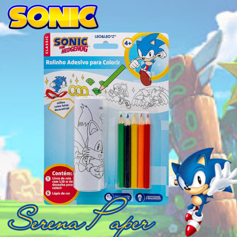KIT LAPIS DE COR + ROLINHO DE ADESIVOS SONIC ̵
