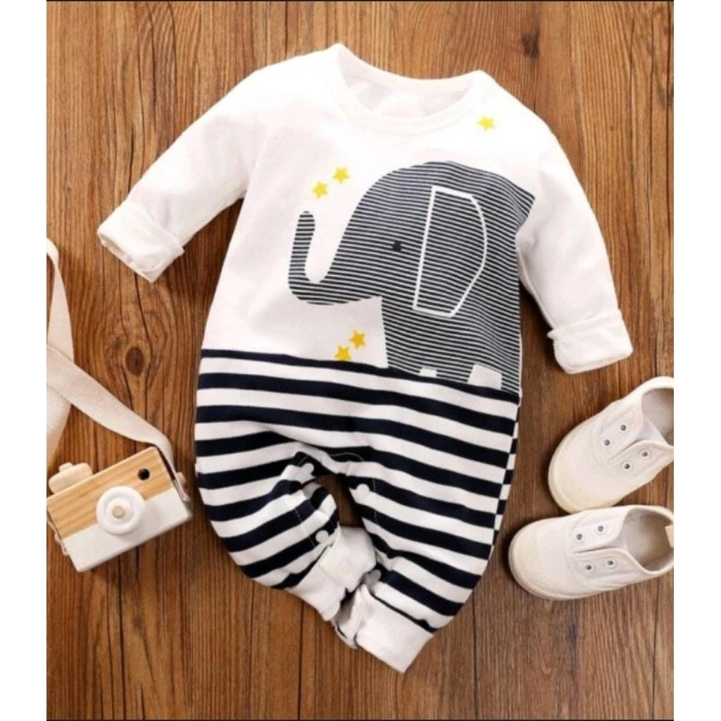 Macacão para Bebê Menino de Elefante – Manga Longa Vira Pés