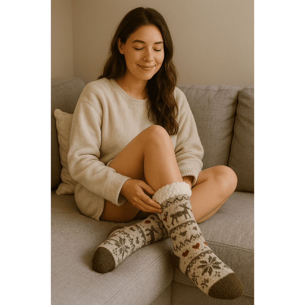 Kit com até 5 Pares Meia Pantufa Térmica Forrada com Lã de Carneiro Super Quente e Confortável