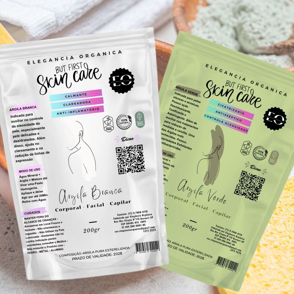 Kit Argila Facial Branca Verde Rosa Dourada Preta Marrom Cinza Carvão Dolomita 100% Pura