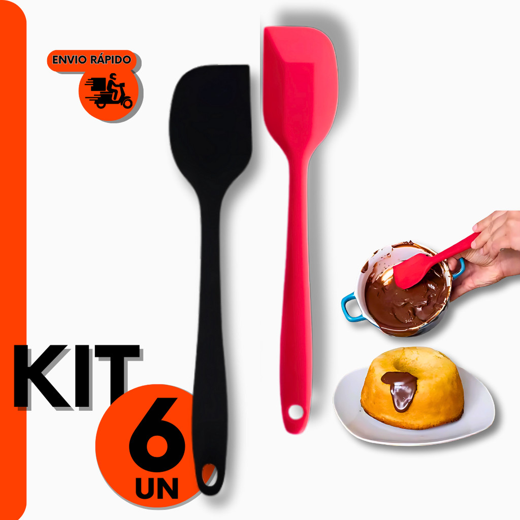 Kit 6 Peças Espátula Silicone do Chef Para Restaurante Cozinha e Confeitaria
