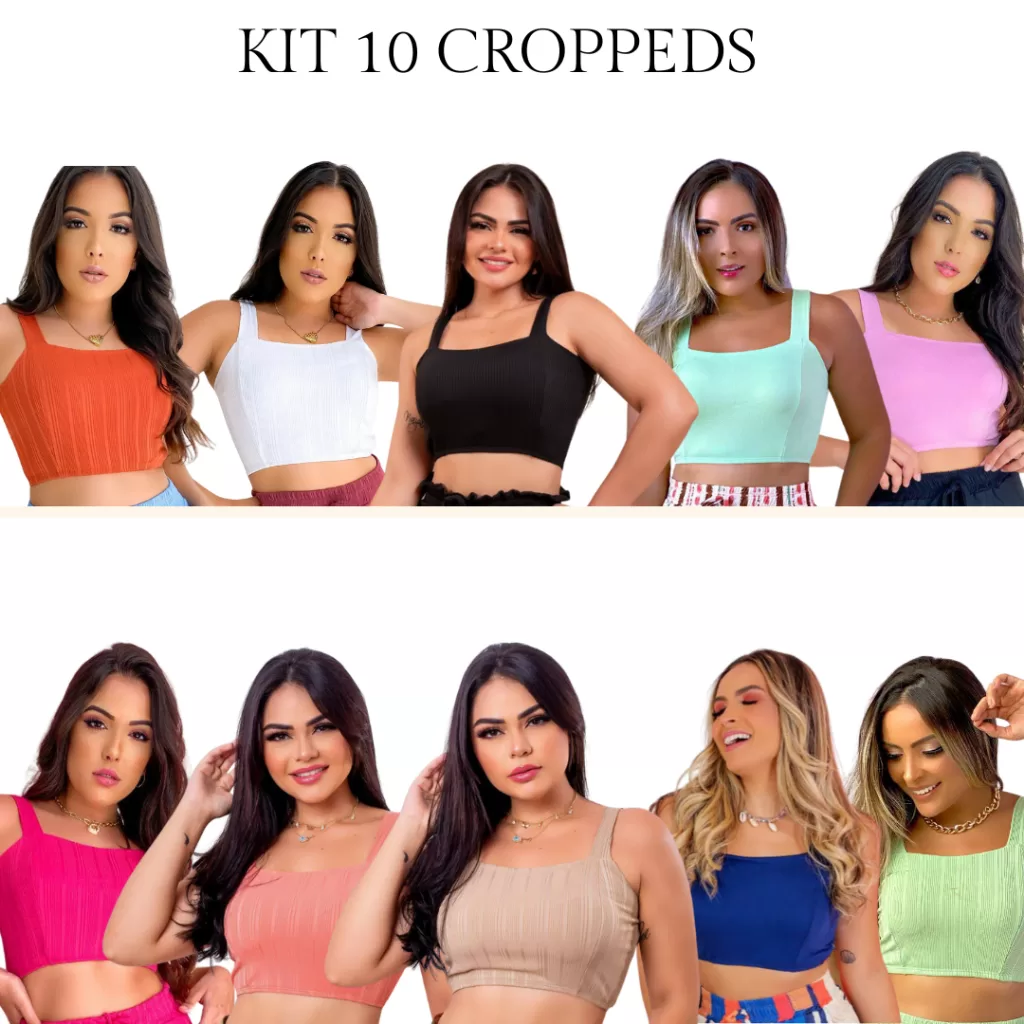 Kit 8 Cropped Top Feminino Estampado Forro Duplo Suede Alça Larga Liso Básico Alta Elasticidade