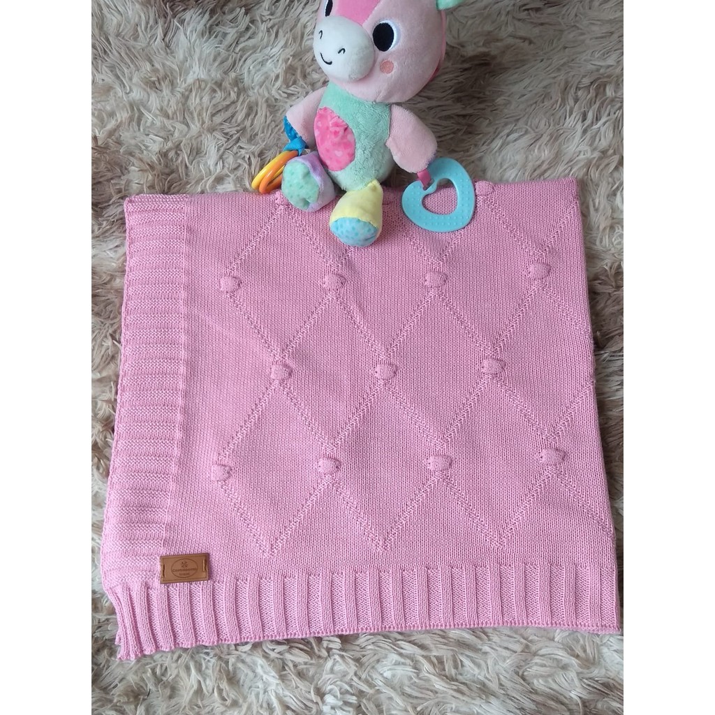 Manta Bebê De Tricô Cobertor Saida Maternidade Pipoquinhas