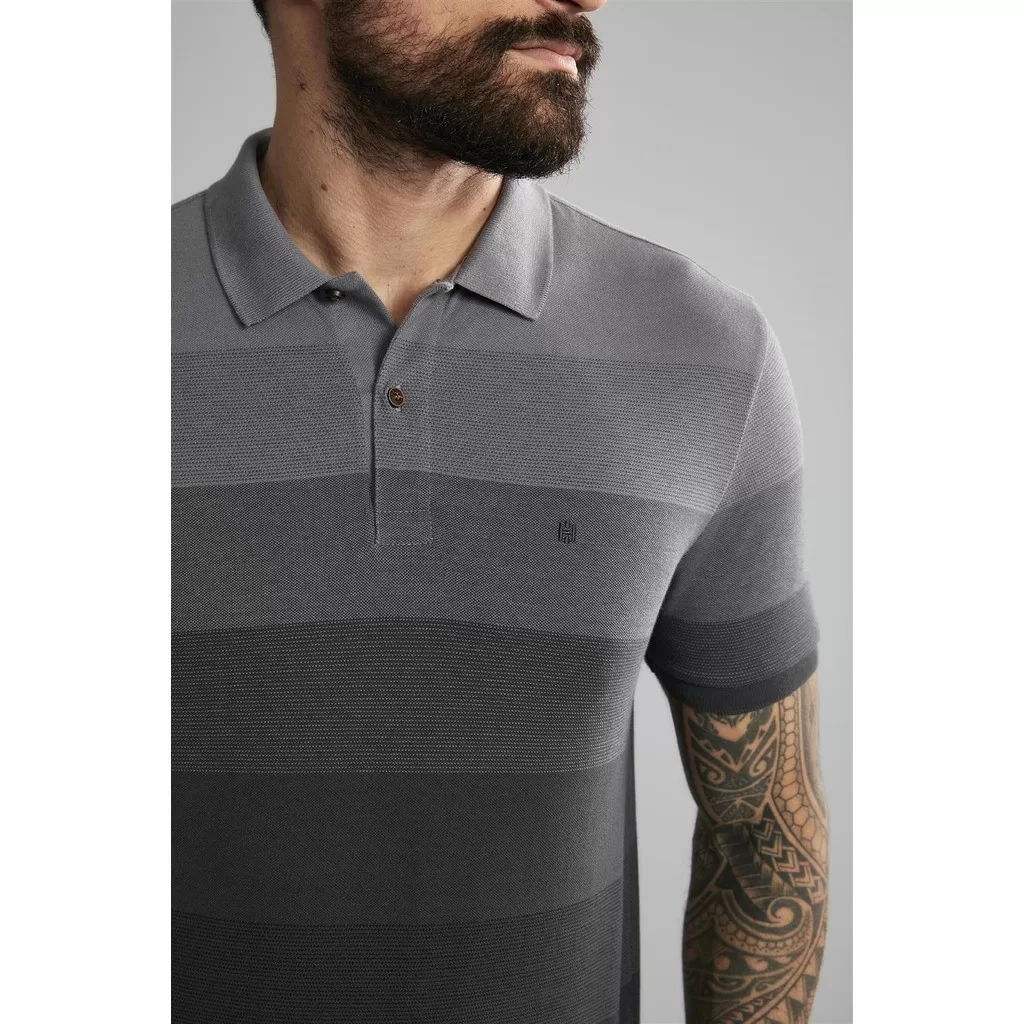 Polo Manga Curta Office Piquet Slim Fit – Cinza Escuro /  Preto