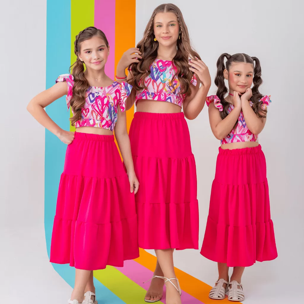 Conjunto Saia Longa Blusa Cropped Mini Diva Blogueirinha Moda Festa Infantil Menina  Luxo Elegante R
