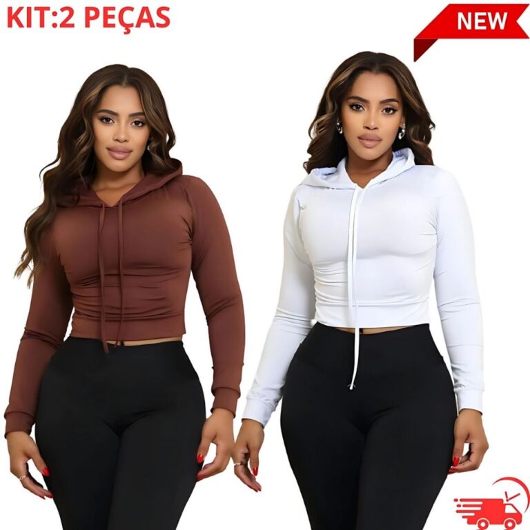 Kit 2 Cropped Feminino com Capuz e Manga Longa  Es