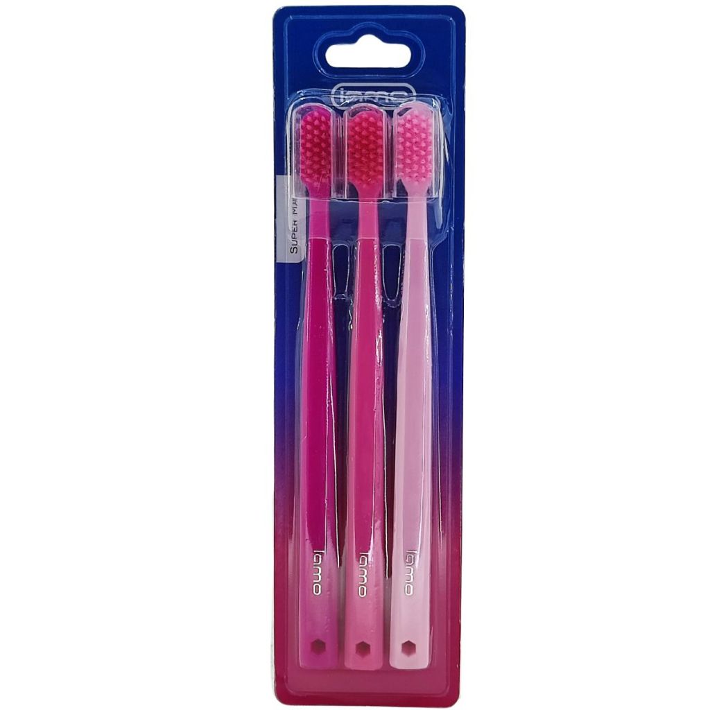Pack 3 Escovas de Dente Adulto Rosa Cerdas Super Macias com Capa Protetora Rosa