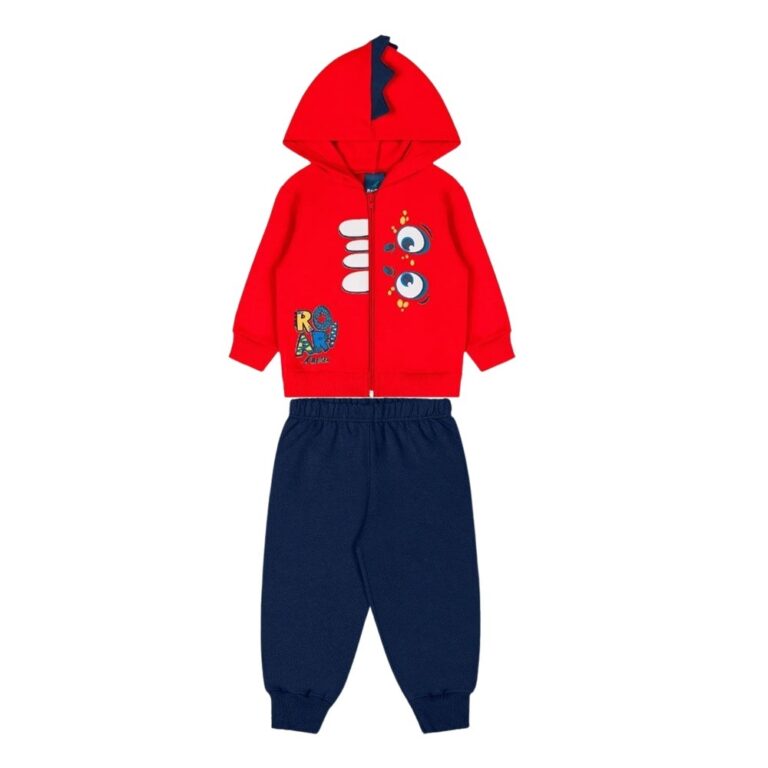 Rei Rex Conjunto Jaqueta Monstrinho e Calca Vermel