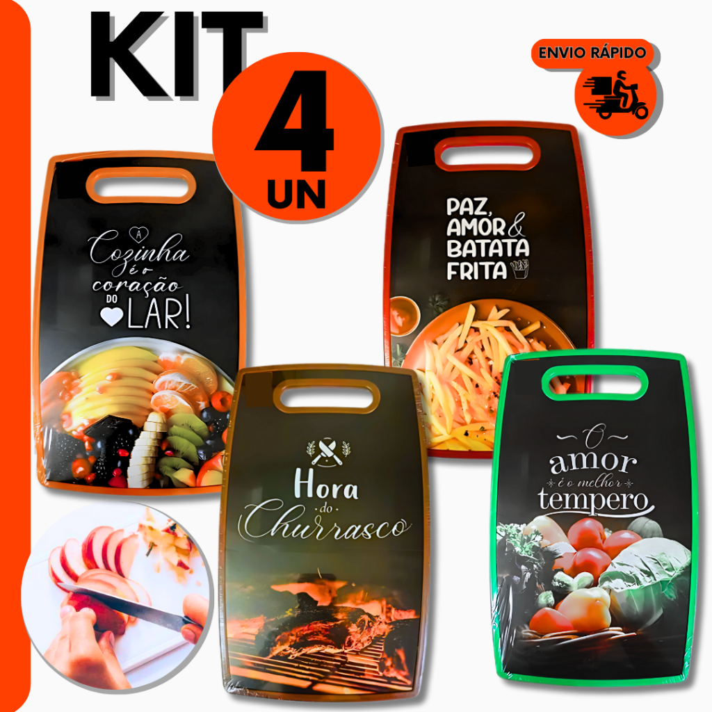 Kit Tábua Retangular Corte Do Chef Profissional de Verduras Carnes e Frutas Cozinha Restaurante Bar