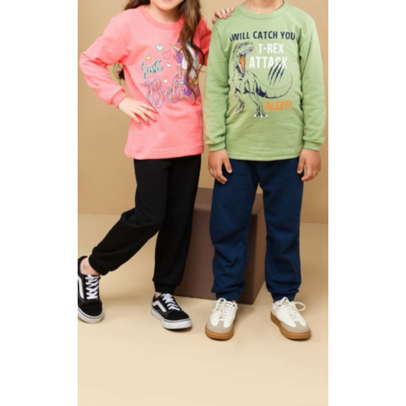 Conjunto Calça e Blusa de Frio Moleton Inverno Tamanho de 1 a 8 anos Roupa de Menina Roupa de Menino