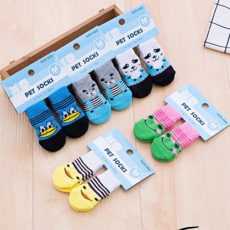 Kit 4 Meias Pet Antiderrapantes Cães e Gatos Proteção Patas P M G