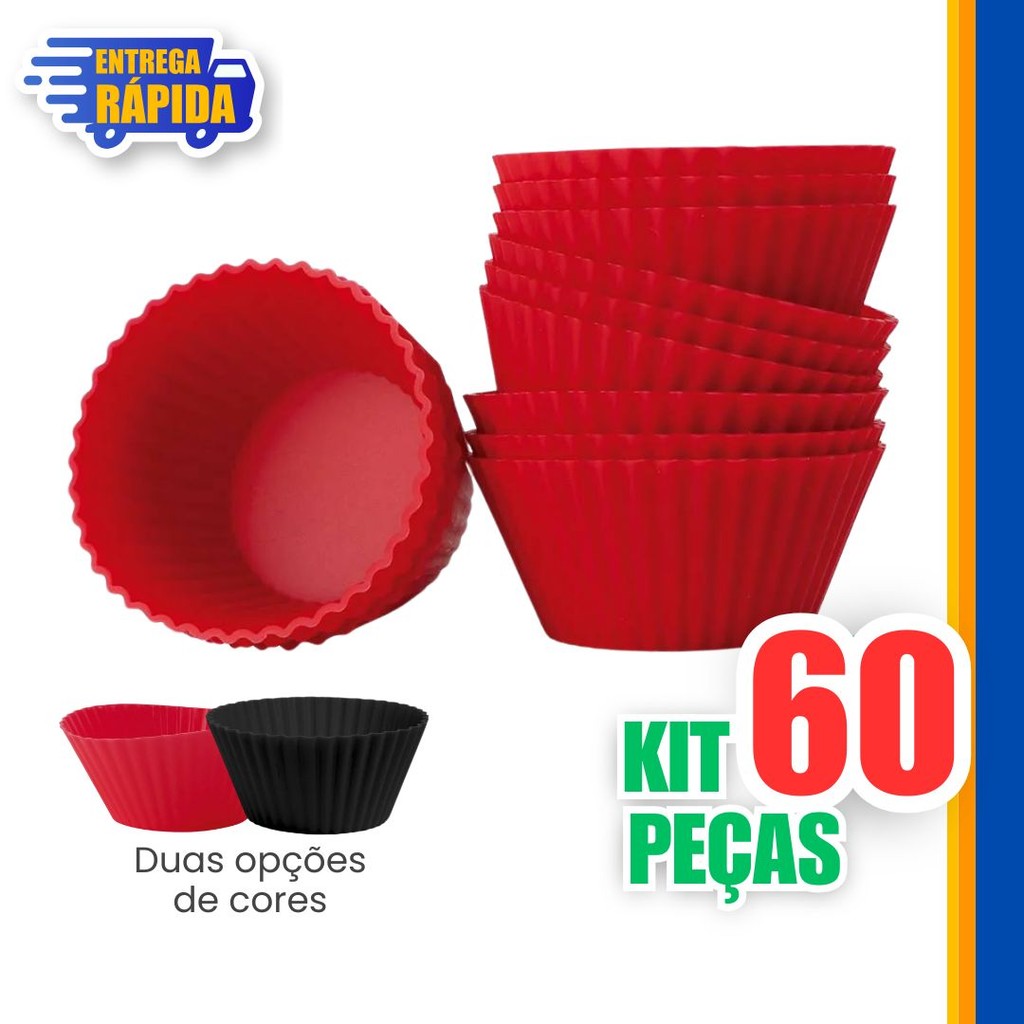 Forminhas Cupcake com 60 a 12 unidades Molde Reutilizável de Silicone para Cupcake com Forma Redonda