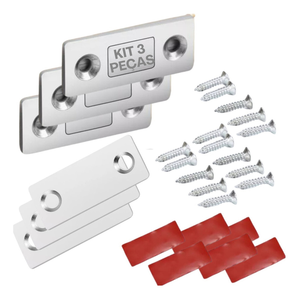 Kit 3 Travas Gaveta Armário Ímã Magnético Porta Segurança Tranca Janela Aço Adesivo