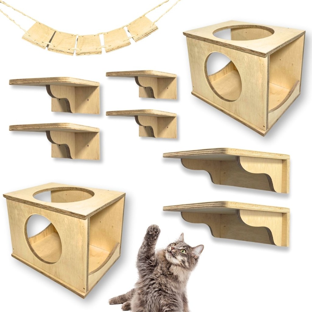 Playground Gatos 9pçs REFORÇADO COMPENSADO NAVAL Área Externa Parque Para Gato Gatificação