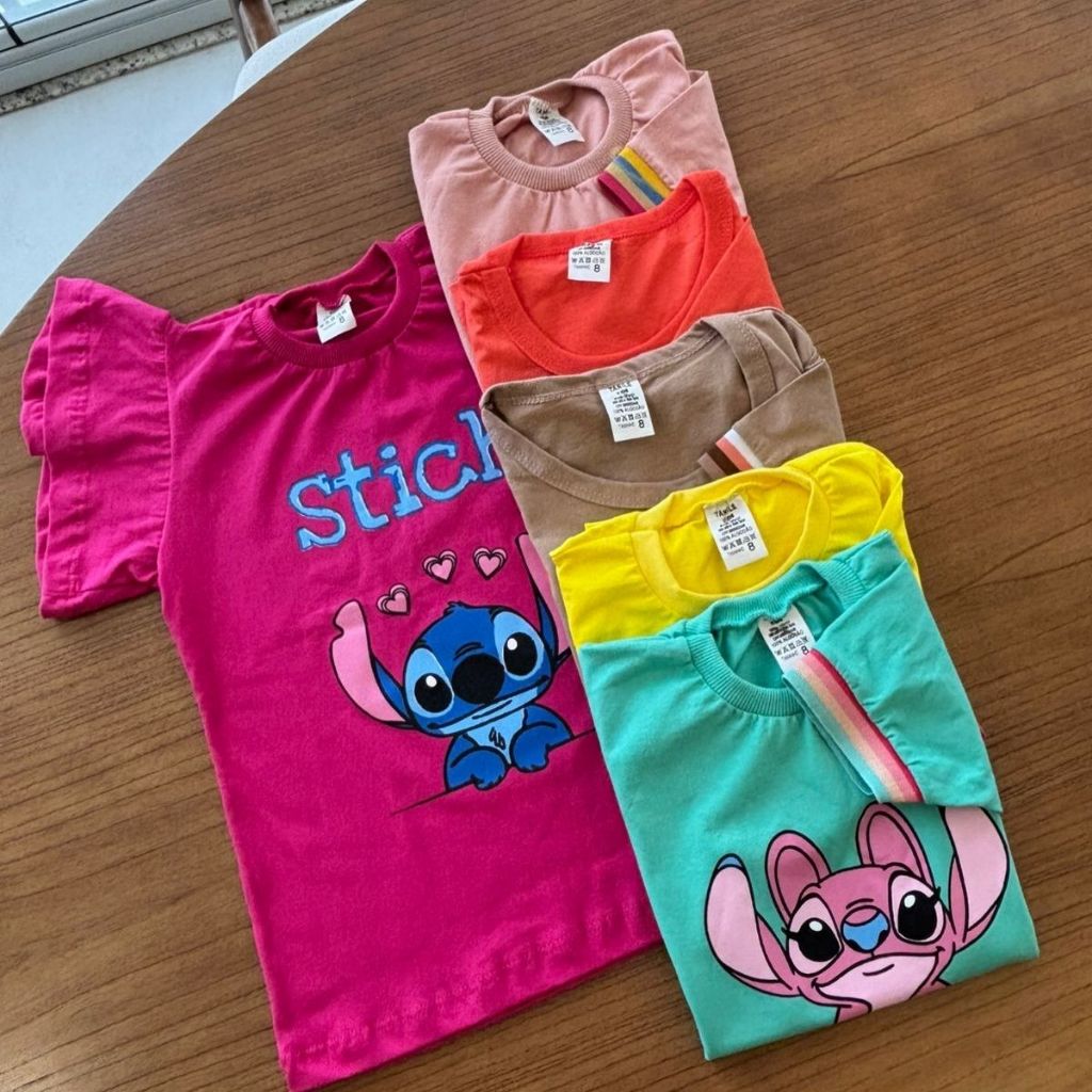 kit Com 5, Kit com 3 ou Kit com 2 Peças Tshirt infantil blusinha feminina manguinha bufante + barrin