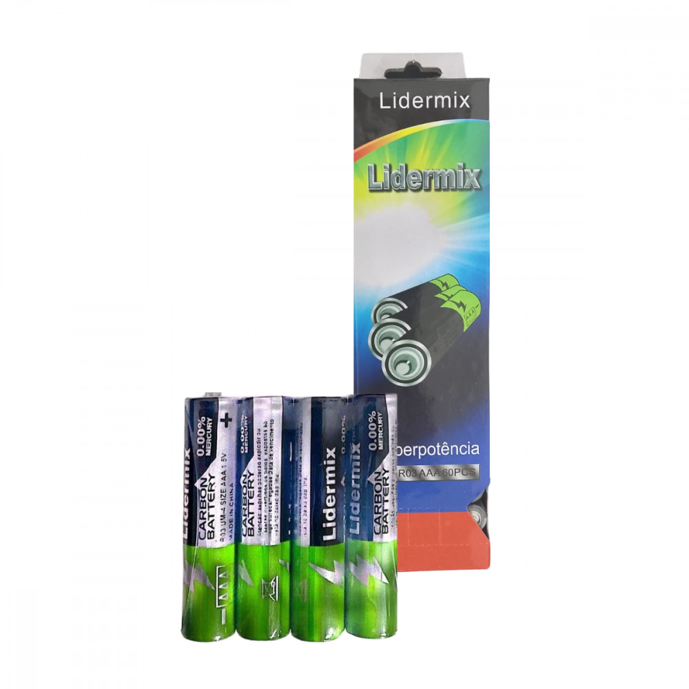 60 Pilhas Seca AAA 1.5V R03 Lidermix – Potência Garantida
