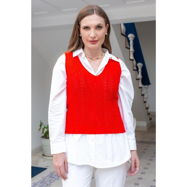 Colete de Tricot Feminino Fio Modal Trama Rendada 