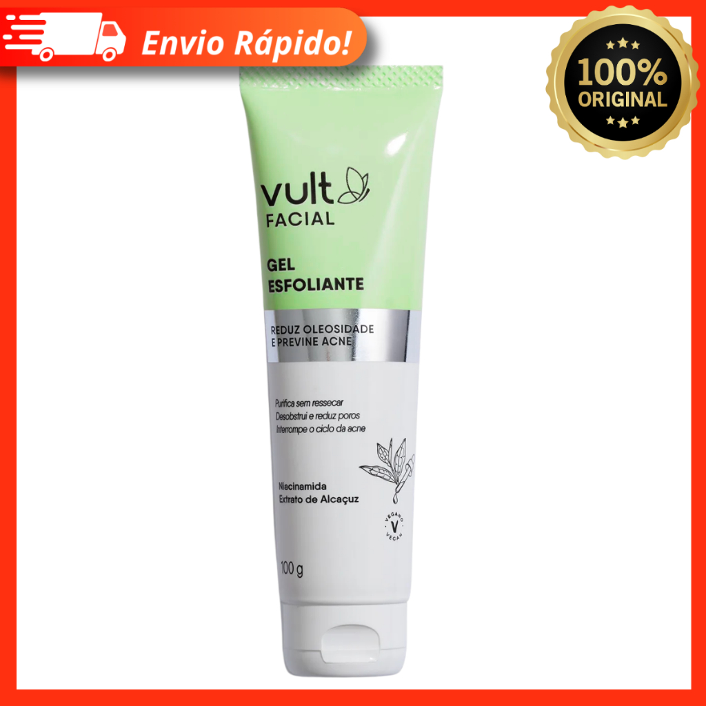 Gel Esfoliante Facial Vult 100g – Reduz Oleosidade, Previne Acne e Purifica Sem Ressecar