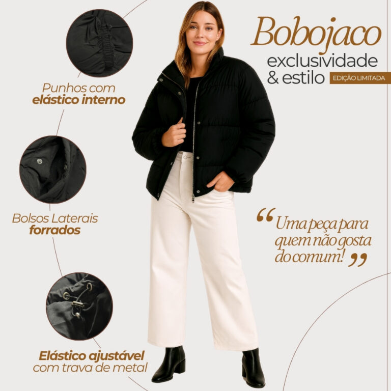 Jaqueta Puffer Feminina Forrada Com Bolso Zíper e